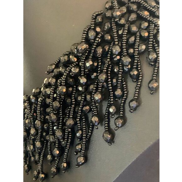 Vintage Gorgeous JET BLACK Layered Bead Stretch Necklace, Unsigned - Picture 1 of 4